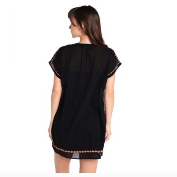 Joie Black Boho Cotton Embroidered Mini Dress Small Tassels Short Sleeves - Picture 3 of 10